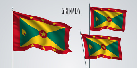 Grenada waving flag set of vector illustration