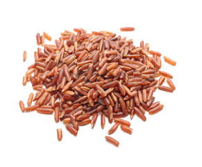 Heap of red rice on white background