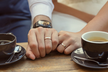 young happy romantic wedding couple outdoors in city