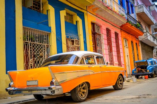 old American car on the street of the Cuban capital Havana