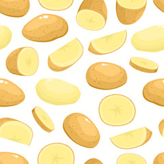 Vector seamless pattern with cartoon potato isolated on white. - 218770578