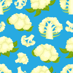 Vector seamless pattern with cartoon cauliflower isolated on white.