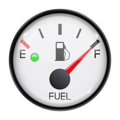 Fuel gauge. Full tank. Round car dashboard 3d device