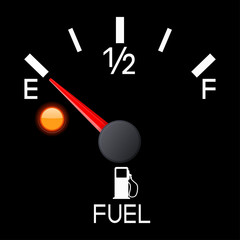 Fuel gauge. Empty tank. Car dashboard black scale