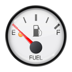 Fuel gauge. Empty tank. Round car dashboard 3d device