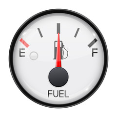 Fuel gauge. Half full tank. Round car dashboard 3d device