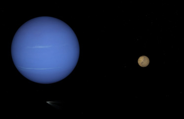 3d rendering  of neptune planet and moon 