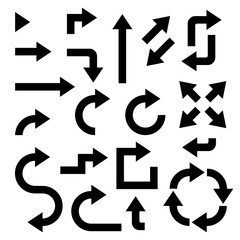 Black arrows set. Collection of bold web icons. Traffic or indication signs