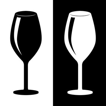 Glass of wine. Black and white silhouette drawing