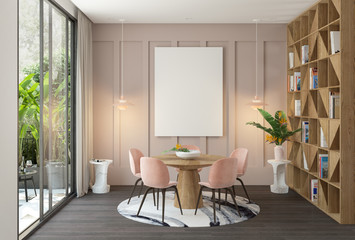 mock up poster in Dining room background, 3d illustration