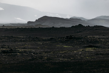 Dark Volcanic rock fields near Hekla volcano In Iceland © Andris