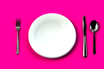 フォークとナイフとスプーンと皿のイラストCG