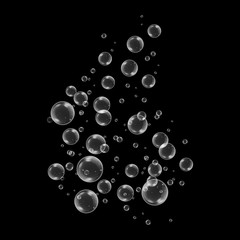 Realistic soap bubbles with rainbow reflection set isolated on the black background. - 218773398