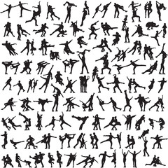 Pair figure skating. Set of black silhouettes on a white background. - 218773781