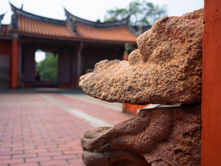 Dragon head closeup view in Taiwan Confucian Temple Tainan