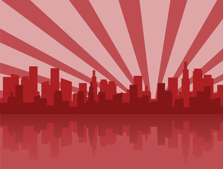 Red city skyline silhouette