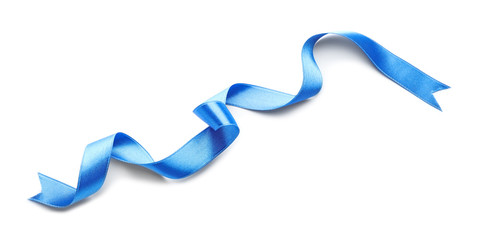 Blue satin ribbon on white background