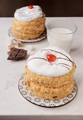 puff pastry and meringue on marble stone