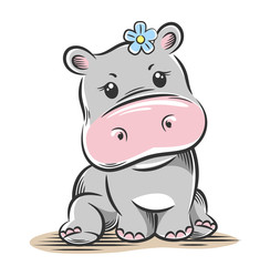 Vector illustration of a cute, funny Baby little hippo