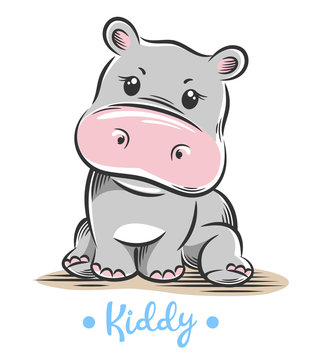 Vector illustration of a cute, funny Baby little hippo