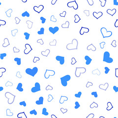 Light BLUE vector seamless template with doodle hearts.