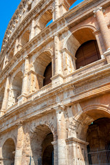 Panorama of the Roman Coliseum, a majestic historical monument, Italy. Europe