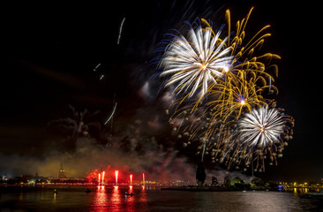 Festive firework for celebration of Riga city holiday, Latvia, EC