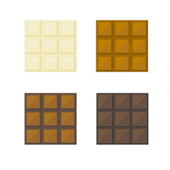  Vector image of chocolate on a white background. White chocolate, milk, black chocolate.
