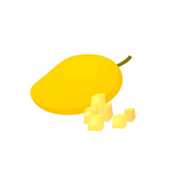 Vector image of a mango on a white background. Whole mango and a few bits on a white background.