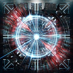 Abstract concept of an artificial intelligence with quantum computer in rows