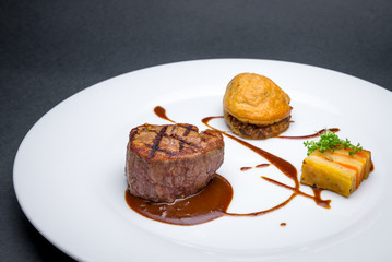 Beef steak with demi-glace sauce