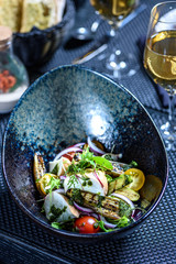 Fototapeta na wymiar Eggplant salad with mozarella