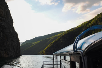 Onboard morning Lake Komani ferry from Fierza to Koman in Albania