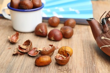 chestnuts seed on wood