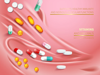 Collection of colorful scattered pills and capsules