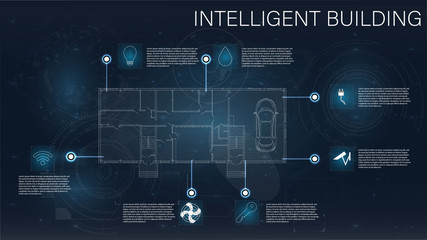 Collection with intelligent home. Intelligent home. Infographic. Futuristic screen hud concept. Future technology display design. Science icon. Hud ui app.