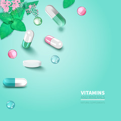 Collection of colorful scattered pills and capsules