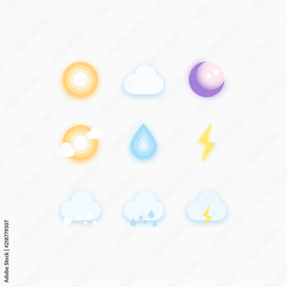Poster clean simple weather vector icon set. beautiful material flat design weather icons for web and mobil