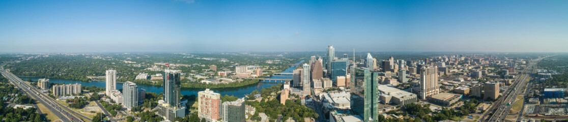 Fototapeta na wymiar Aerial drone panorama Austin Texas USA