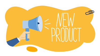 Male hand holding megaphone for product promotion