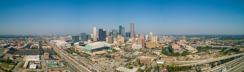 Aerial panoramic photo of Downtown Houston Texas - obrazy, fototapety, plakaty