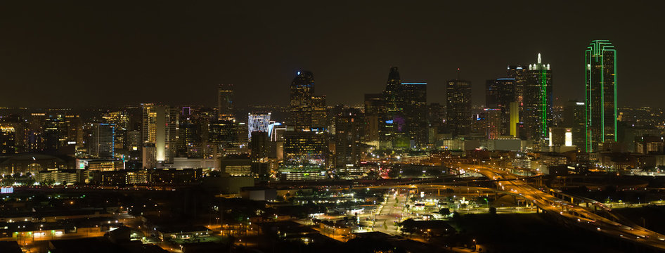 Aerial night panorama photo Dallas Texas