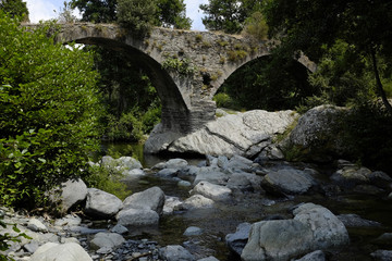 Fototapeta na wymiar beautiful, old stone arch bridge on Corsica
