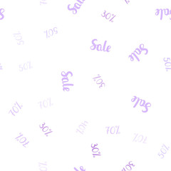 Light Purple, Pink vector seamless layout with discount of 30%, 40%, 50%, 70%.