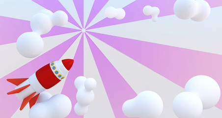 3D render Illustration. Cartoon space rocket with empty space for you message or logo.