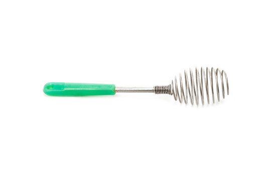 Whisk from stainless steel with green handle