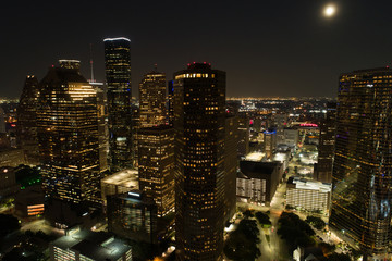 Aerial drone image of Houston Texas at night