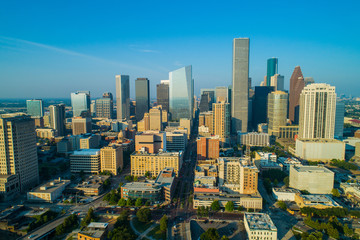 Aerial drone photo Downtown Houston Texas skyscrapers business district - obrazy, fototapety, plakaty