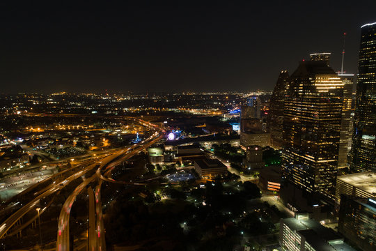 Aerial night photo of Houston Texas
