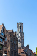 Fototapeta na wymiar View to Belfry of Bruges medieval bell tower